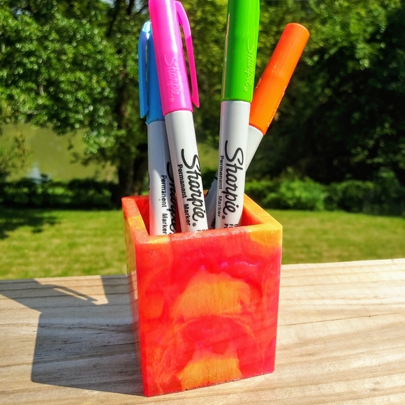 Pen Holder Organizer Cute Gift Art Bright Vivid Handmade Orange - Picture 5 of 13